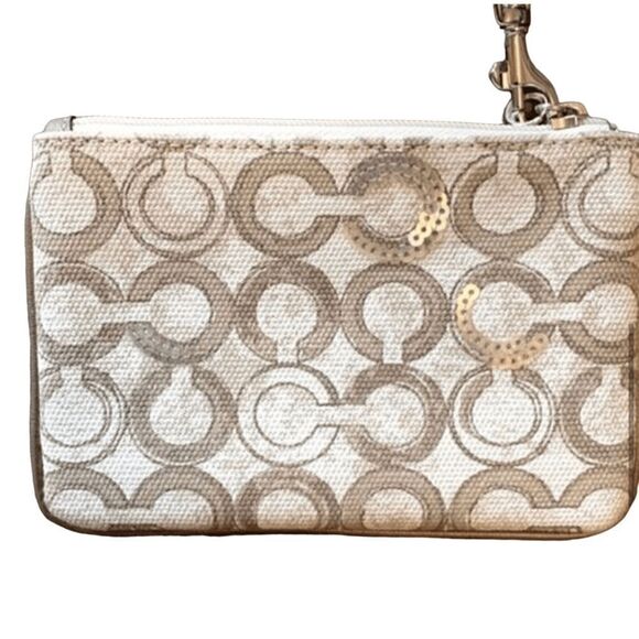 NEW Coach Kristen OP ART Sequin Wristlet #45096 Signature Canvas Bronze Taupe - Picture 6 of 8